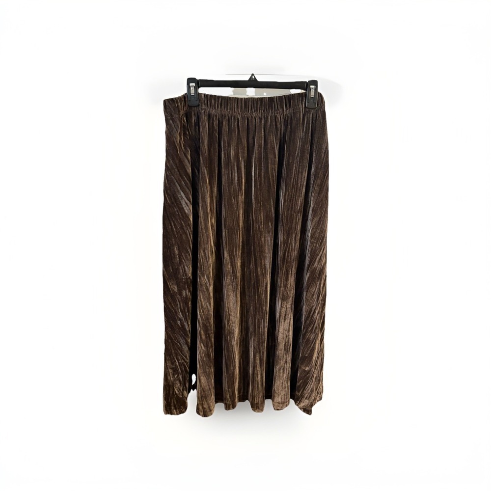 Woman Within Crushed Velvet Midi Skirt Gray Sz L 18/20 Whimsigoth Grunge